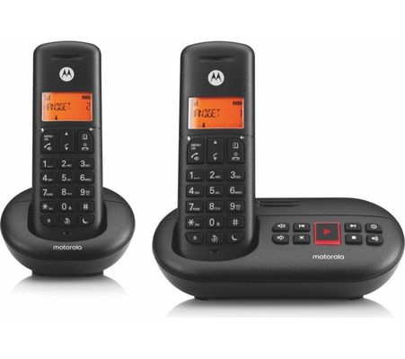 MOTOROLA E212 Cordless Phone - Twin Handsets, Black, Black