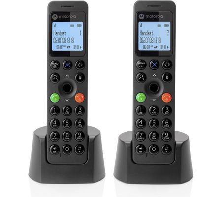 MOTOROLA DOT212 Cordless Phone - Twin Handsets, Black, Black
