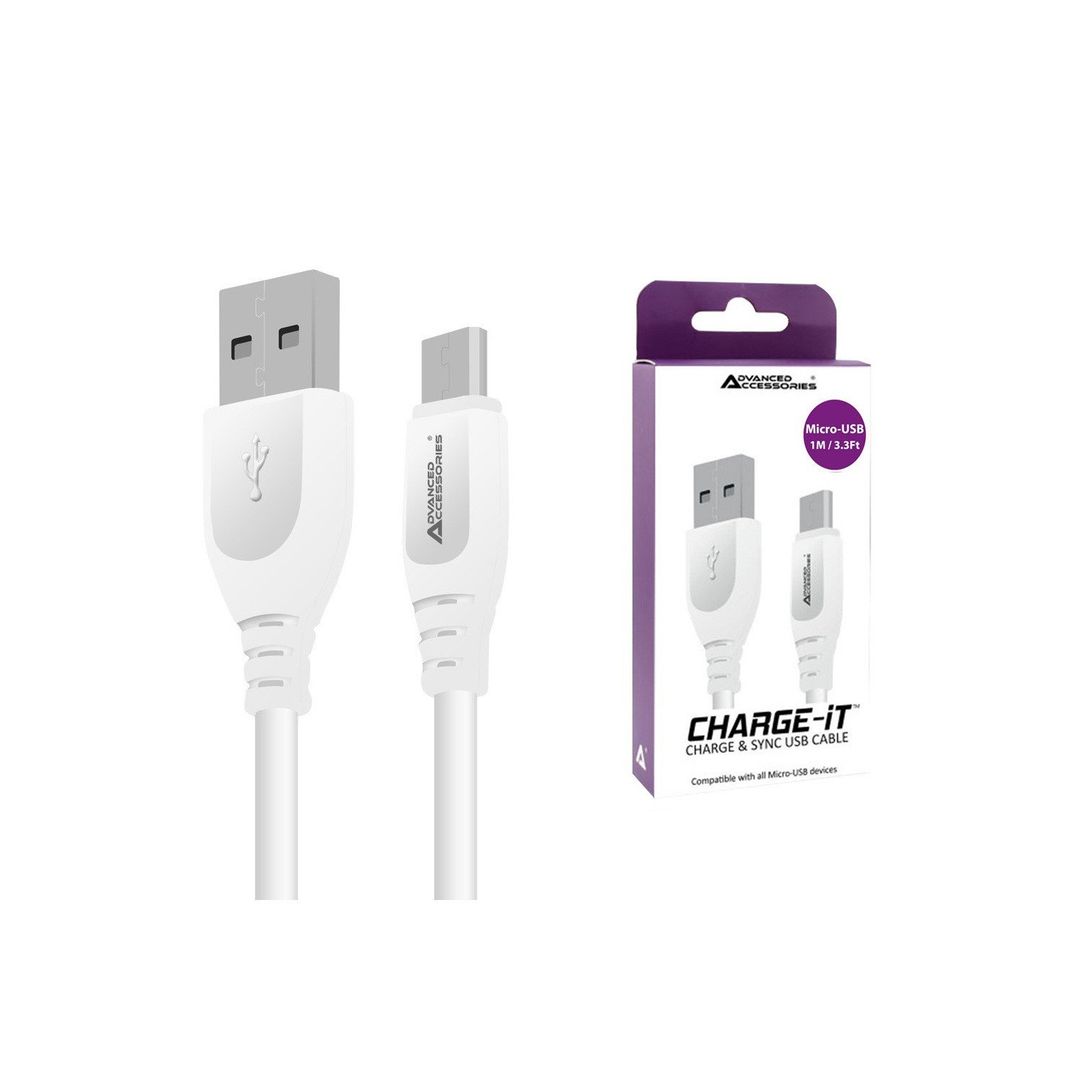 AdvancedAccessories CHARGE-IT 1 Metre USB-A MicroUSB Cable - White - Image 1