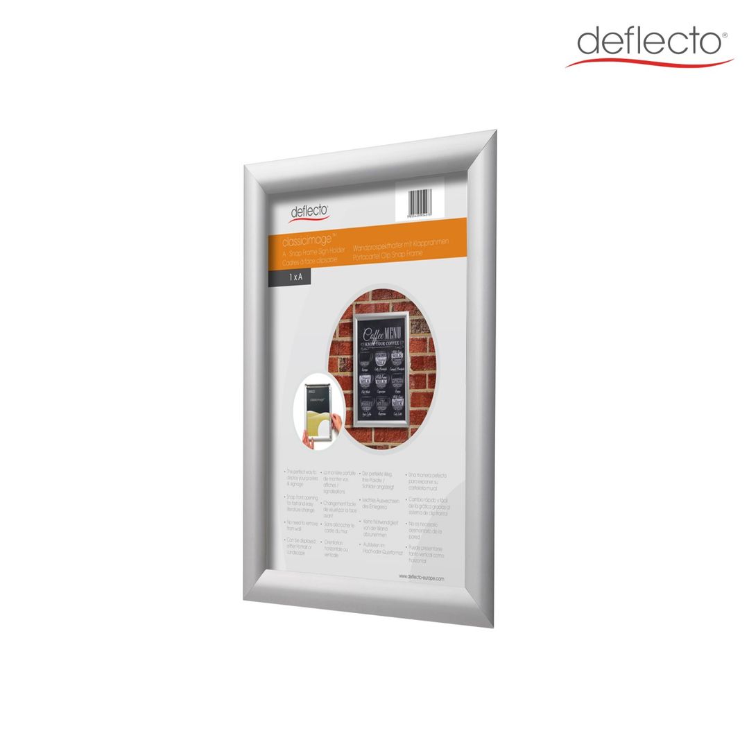 Deflecto A4 Wall Mounted Water-Resistant 25Mm Aluminium Snap Frame Literature Display Sign Holder Silver - Sfa4swp - Image 1