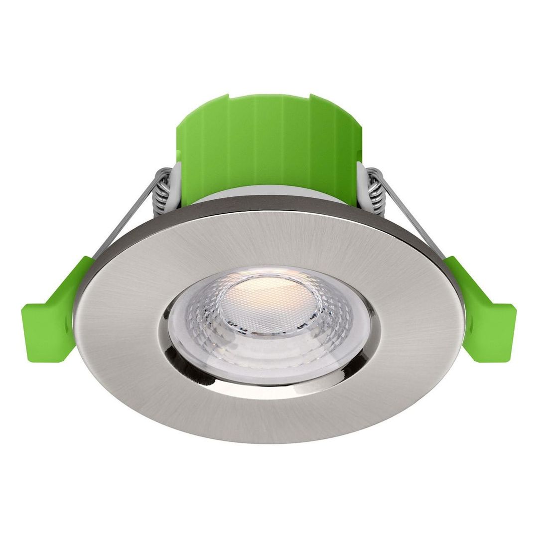 nxt gen LED Downlight 6W (50W Eqv) CCT Dim Tri-Colour CCT Prismatic Satin Nickel Fire Rated NovaLite Recessed Spotlight 60° Lights - Image 1