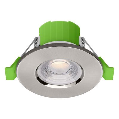 nxt gen LED Downlight 6W (50W Eqv) CCT Dim Tri-Colour CCT Prismatic Satin Nickel Fire Rated NovaLite Recessed Spotlight 60° Lights