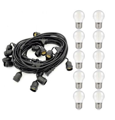 nxt gen Festoon Light E27 with 20x LED Golfball Light Bulbs White Black Premium 10m Connectible Outdoor String Decking Coloured 10 Metre Gazebo Lights