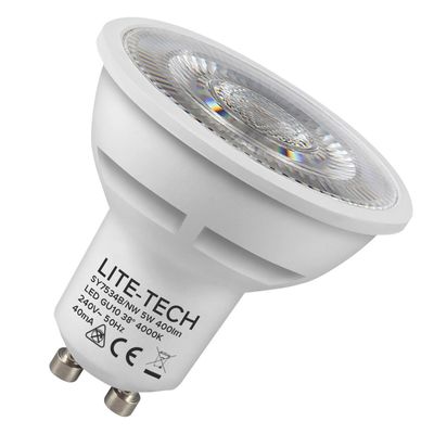 Lite-Tech GU10 Spotlight LED Light Bulb 5W (50W Eqv) Cool White Halogen Replacement Twist and Lock 38°