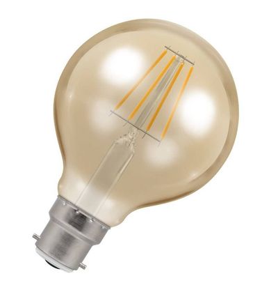 Crompton Globe LED G80 Light Bulb B22 5W (35W Eqv) Dim Extra Warm White Antique Filament Bayonet Vintage Gold