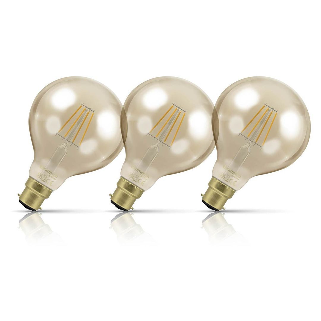 Crompton LED G95 Globe Light Bulbs B22 4.5W Dim Extra Warm White 2200K Bayonet Antique (3 Pack) - Image 1