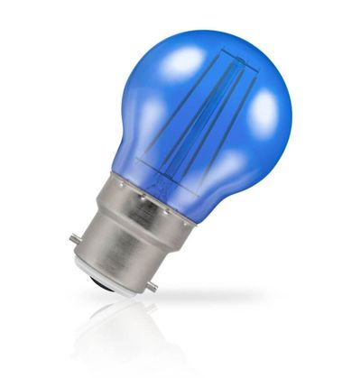 Crompton Lamps LED Golfball Light Bulb B22 4W Harlequin Blue Round Bayonet Coloured Translucent