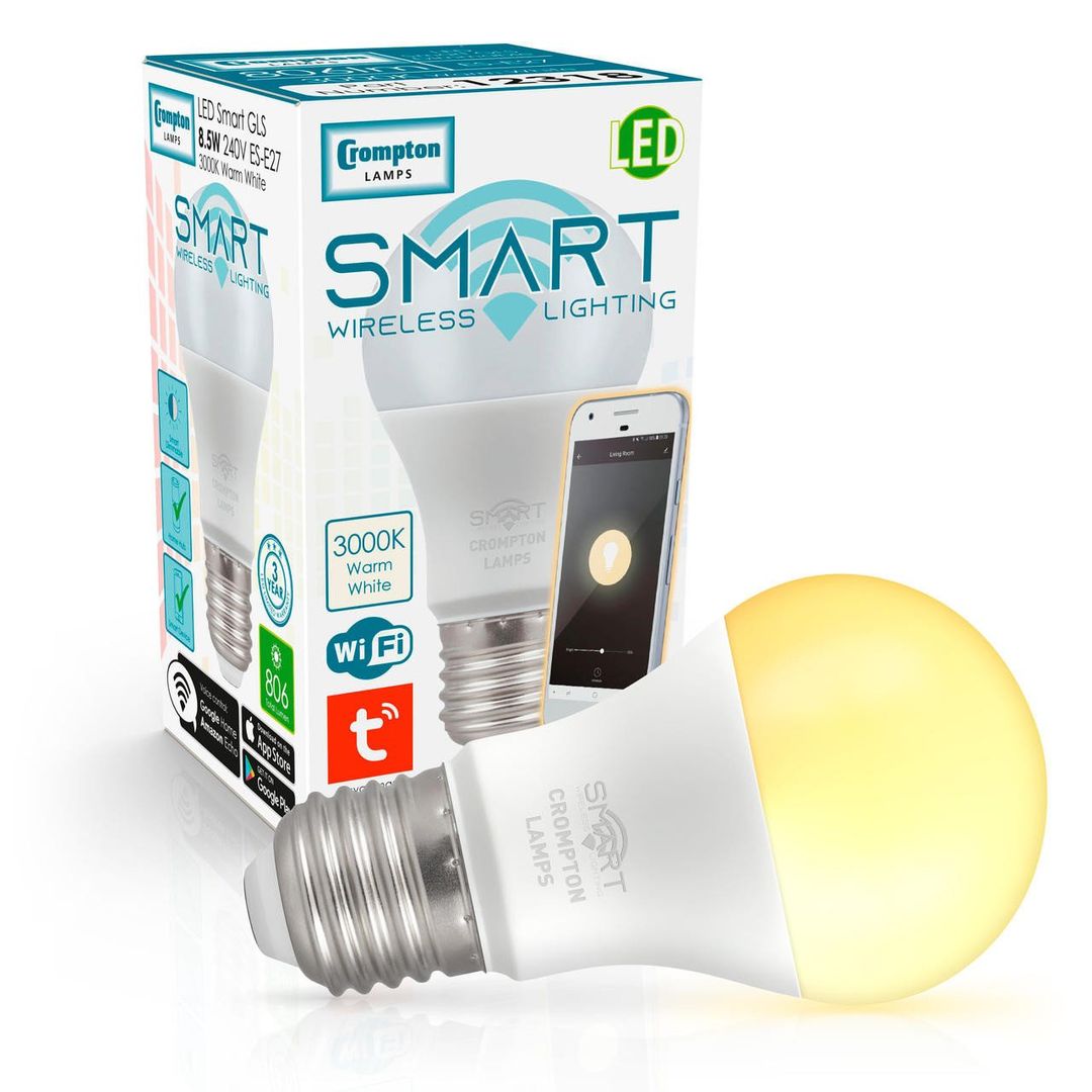 Crompton GLS LED Smart WiFi Light Bulb E27 8.5W Dimmable Warm White Opal Screw Amazon Alexa TUYA - Image 1