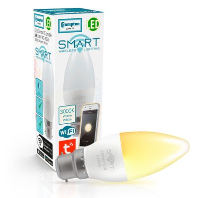 Crompton LED Smart WiFi Candle Light Bulb B22 5W Dim Warm White 3000K Bayonet Amazon Alexa Opal