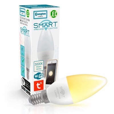 Crompton Candle LED Smart WiFi Light Bulb E14 5W Dim Warm White Opal Small Screw Amazon Alexa TUYA