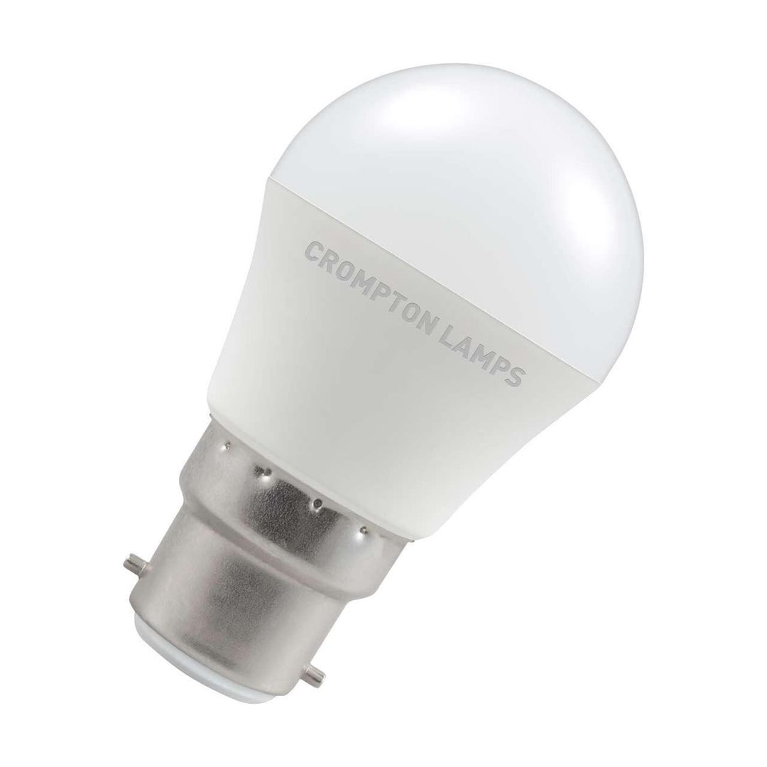 Crompton Golfball LED Light Bulb B22 5W (40W Eqv) Dim Daylight Opal Round Bayonet Frosted - Image 1