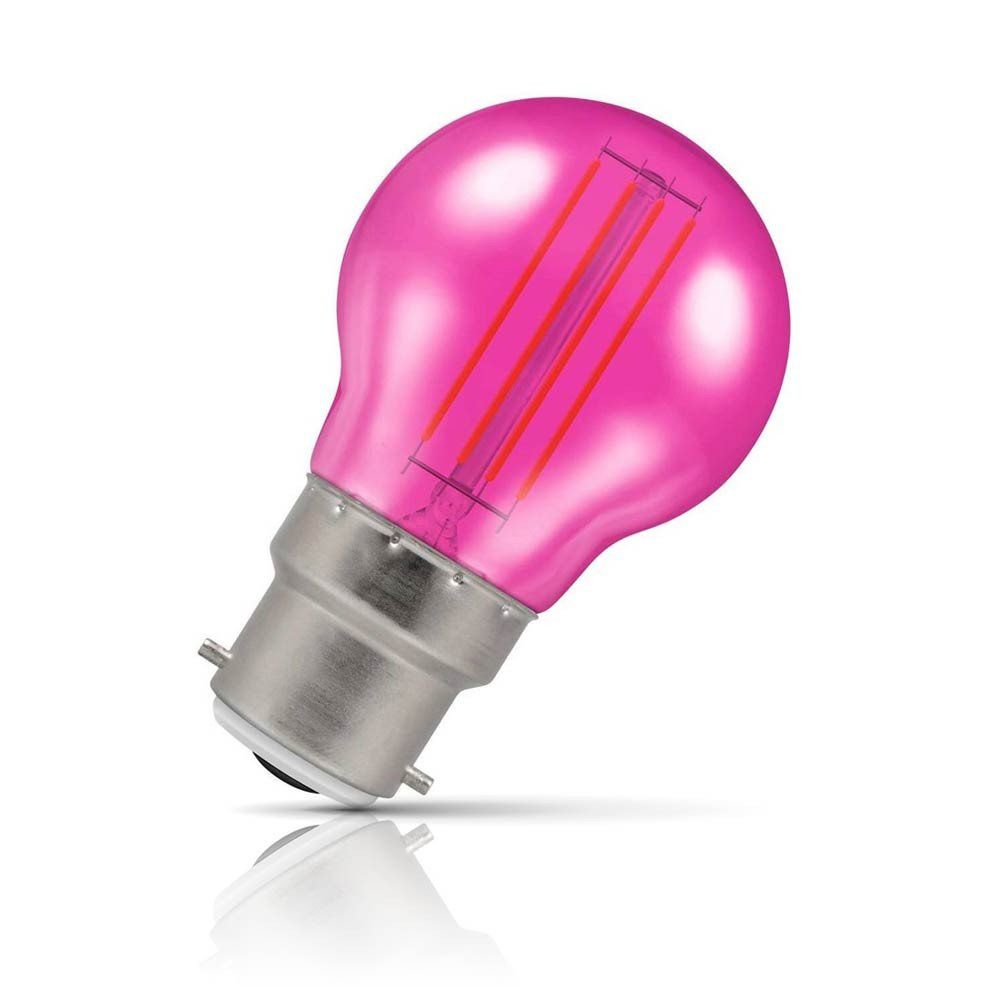 Crompton Lamps LED Golfball Light Bulb B22 4.5W Harlequin Pink Round Bayonet Coloured Translucent - Image 1