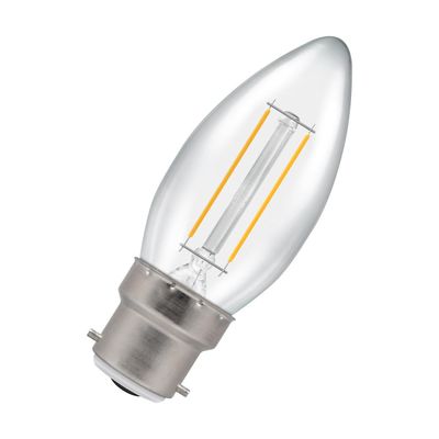 Crompton Candle LED Light Bulb B22 2.5W (25W Eqv) Dimmable Cool White Clear Filament Bayonet