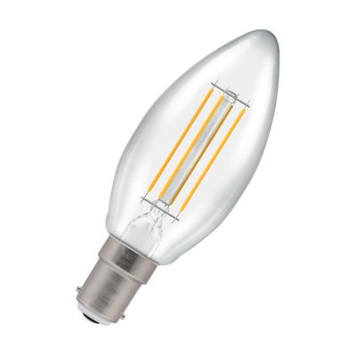 Crompton Candle LED Light Bulb B15 4.2W (40W Eqv) Warm White Clear Filament Small Bayonet