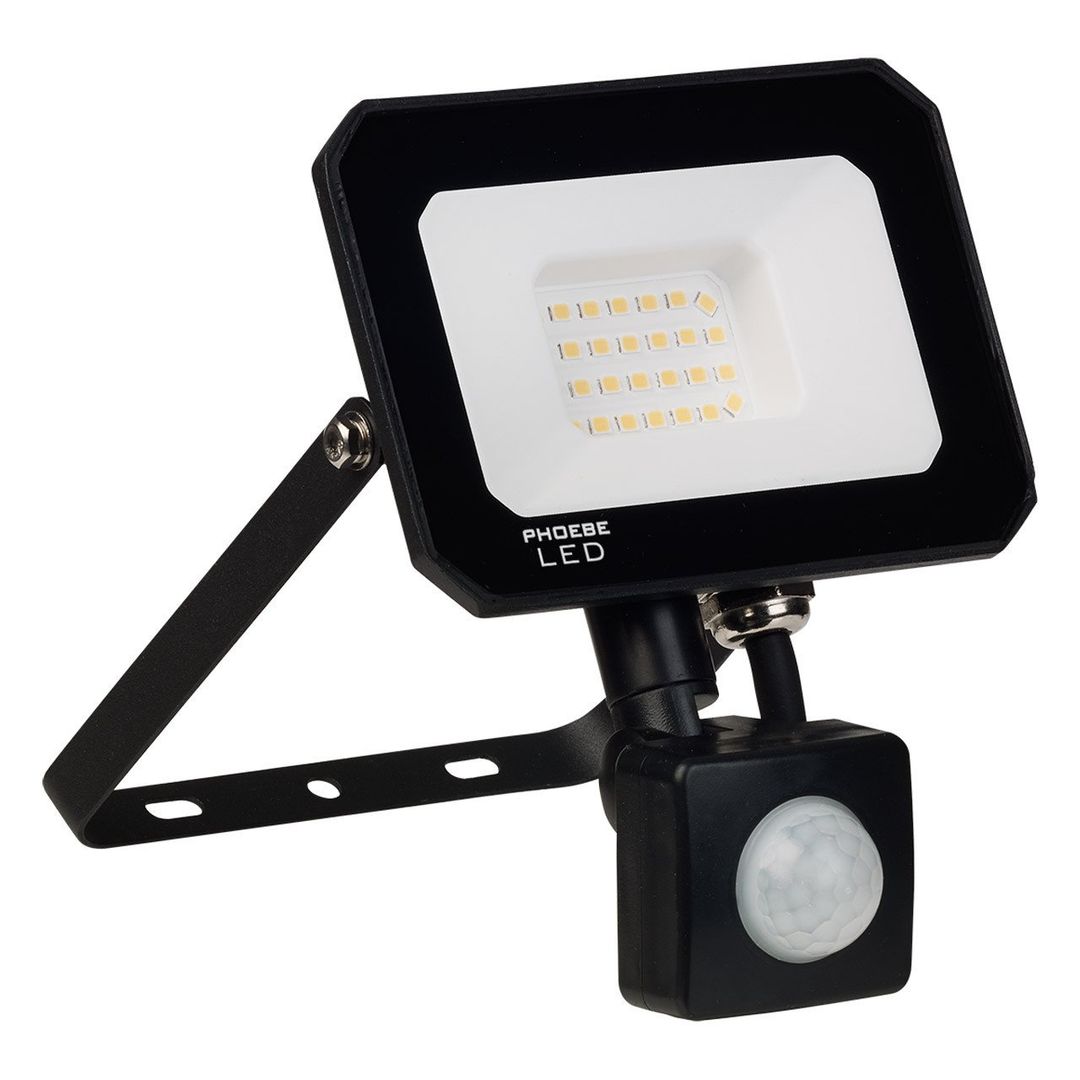 Phoebe LED Floodlight 20W Atlas-Mini PIR Sensor Warm White IP65 Black - Image 1