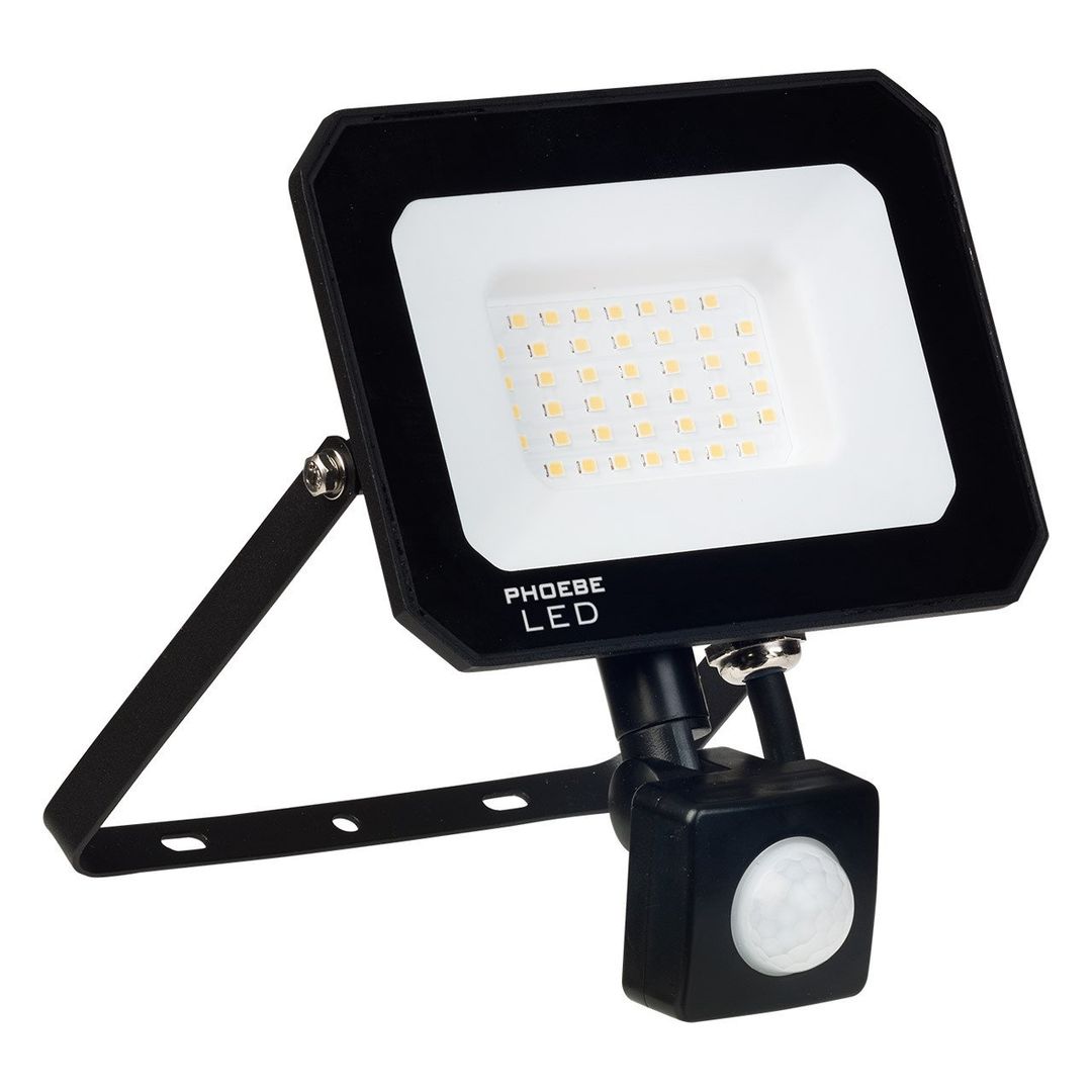 Phoebe LED Floodlight 30W Atlas-Mini PIR Sensor Cool White IP65 Black - Image 1