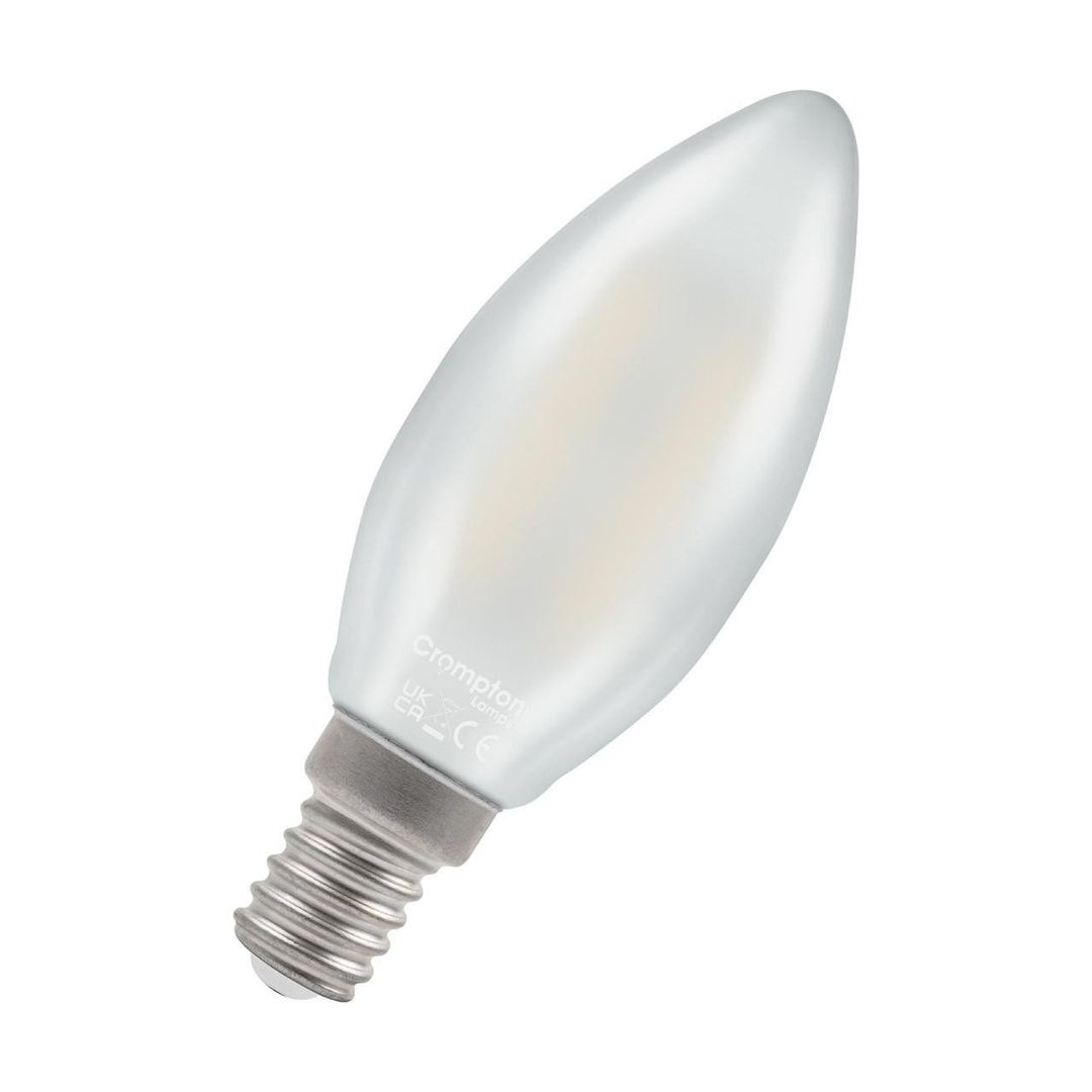Crompton Candle LED Light Bulb E14 2.2W (25W Eqv) Dim Warm White Pearl Filament Small Screw Frosted - Image 1