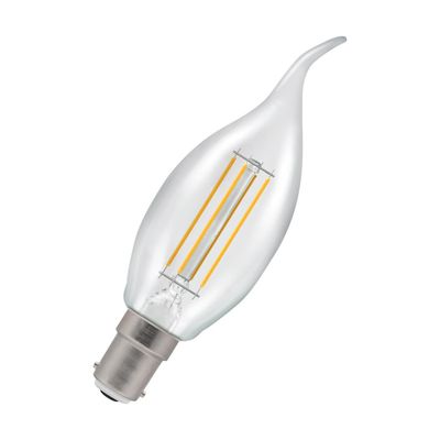 Crompton Candle LED Bent Tip Light Bulb B15 2.2W (25W Eqv) Warm White Clear Filament Small Bayonet Chandelier Candelabra