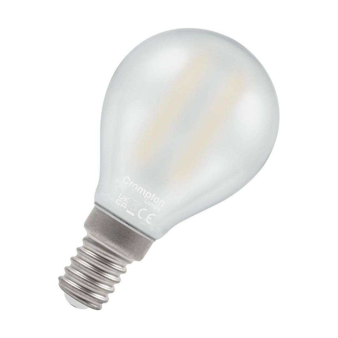 Crompton Golfball LED Light Bulb E14 2.2W (25W Eqv) Warm White Pearl Filament Round Small Screw Frosted - Image 1
