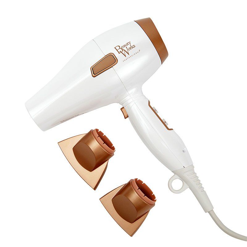 BEAUTY WORKS EL-HAIRDRYERBLDC-BRUSH Hair Dryer - Gold & White, White,Gold - Image 1