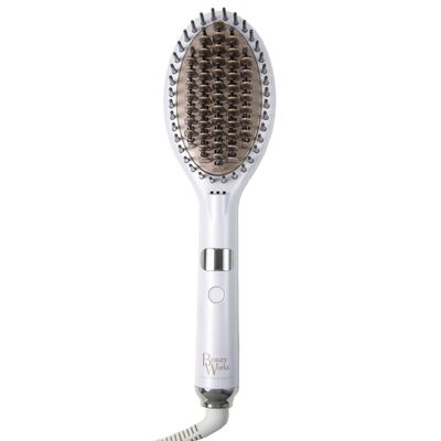 BEAUTY WORKS Speed Styler Hair Straightening Brush - White & Gold, Gold,White