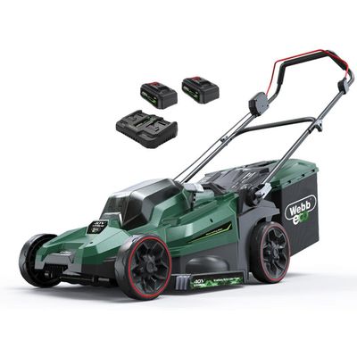 Webb X Series WEV20X2LM38RR 40v Cordless Brushless 2 in 1 Rotary Lawnmower 380mm 2 x 4ah Li-ion Battery Charger