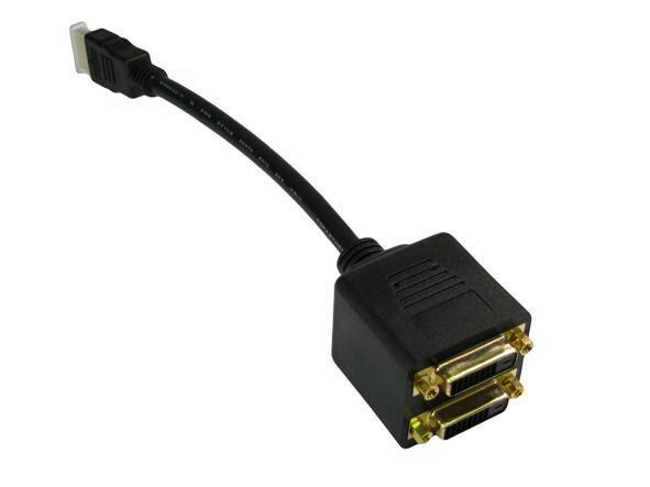 Cables Direct HDMI to DVI Splitter 0.12 m HDMI Type A (Standard) 2 x DVI Black - Image 1