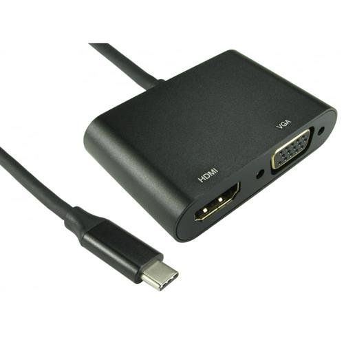 Cables Direct USB C TO HDMI 4K 30Hz + VGA 1080p @ 60Hz USB graphics adapter Black - Image 1