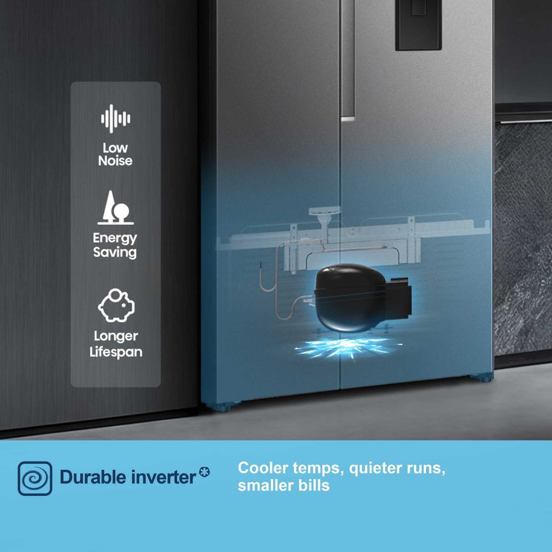 Fridgemaster 544 Litre Side-By-Side American Fridge Freezer - Silver - Image 1