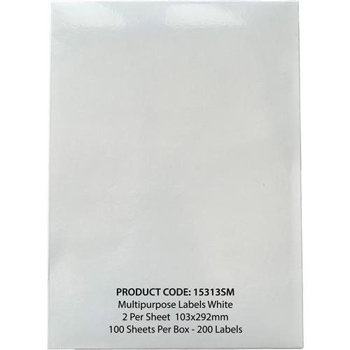 Valuex Multipurpose Label 103X292mm 2 Per A4 Sheet White (Pack 200 Labels) - 15313Sm - Image 1