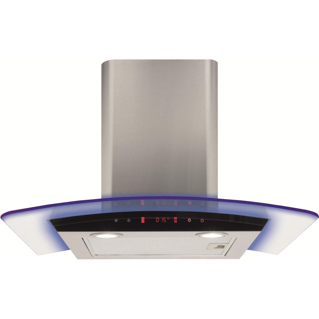 CDA EKP60SS 60cm Curved Glass Chimney Hood with LED Edge Lighting - Stainless Steel - Image 1