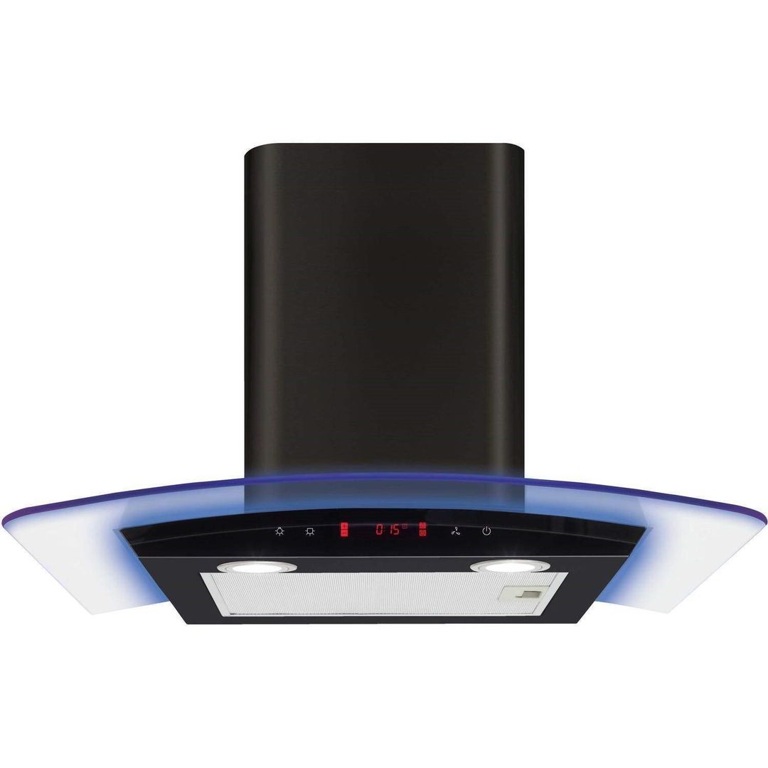 CDA EKP60BL 60cm Curved Glass Chimney Hood with LED Edge Lighting - Black - Image 1