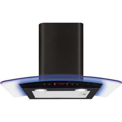 CDA EKP60BL 60cm Curved Glass Chimney Hood with LED Edge Lighting - Black