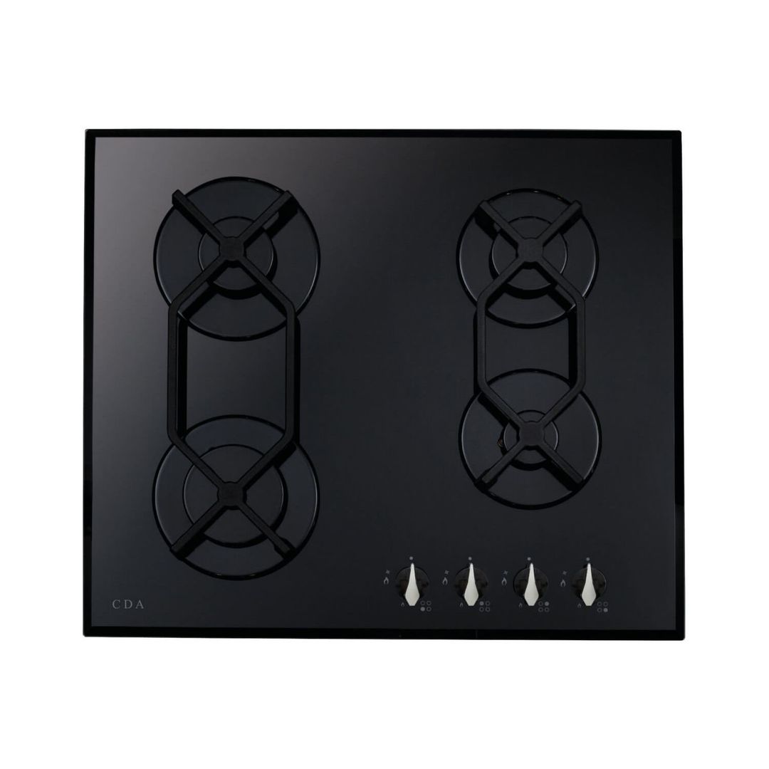 CDA HVG621BL 60cm Gas on Glass 4 Burner Gas Hob - Black - Image 1