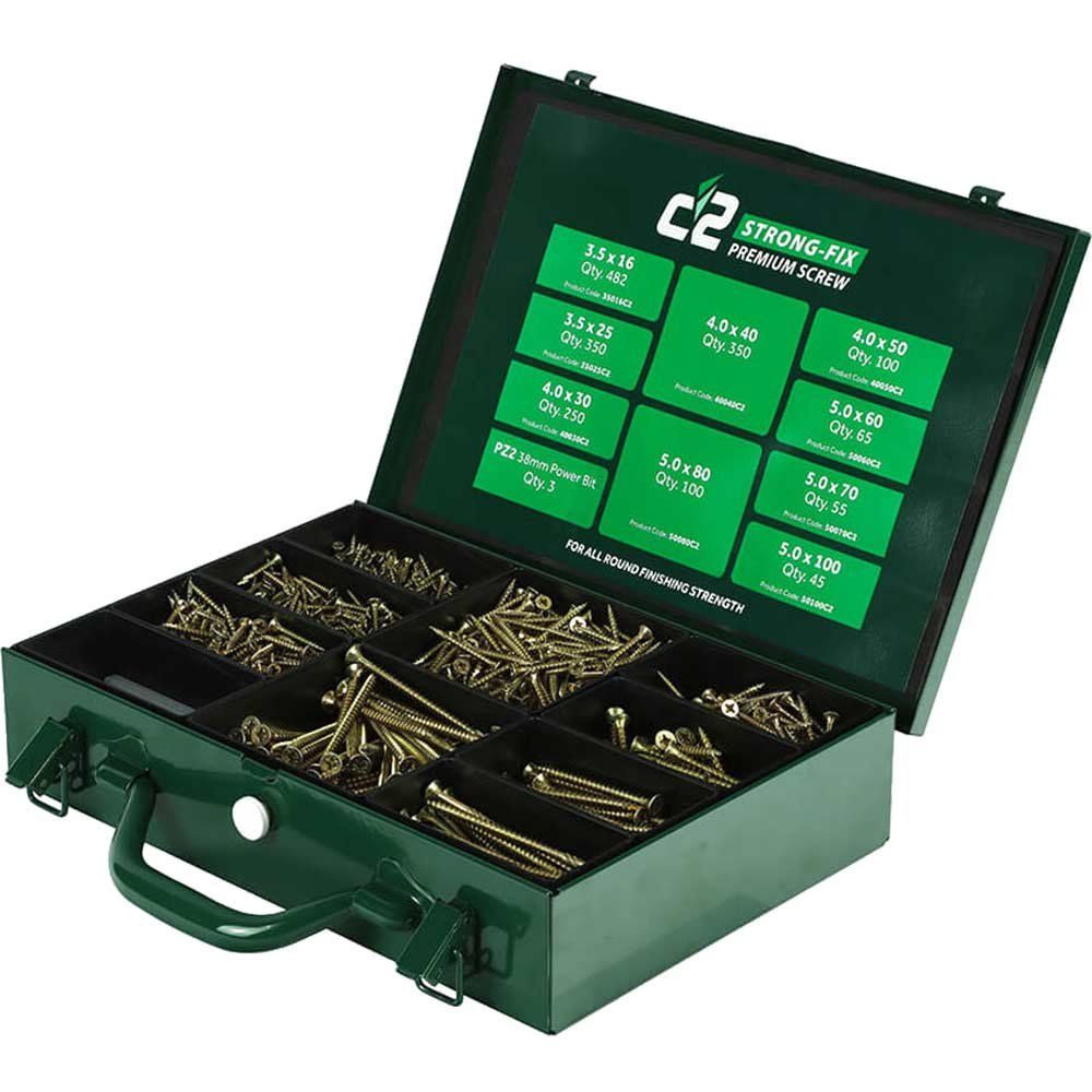 Timco C2SC C2 Strong-Fix Premium Multi-Purpose Screws - Assorted Trade Case - Pz -Double Countersunk - Yellow 1 798 Pcs - Image 1