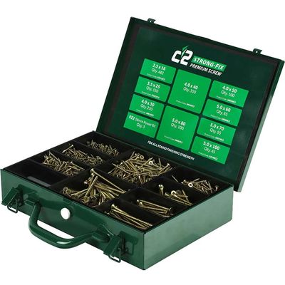 Timco C2SC C2 Strong-Fix Premium Multi-Purpose Screws - Assorted Trade Case - Pz -Double Countersunk - Yellow 1 798 Pcs