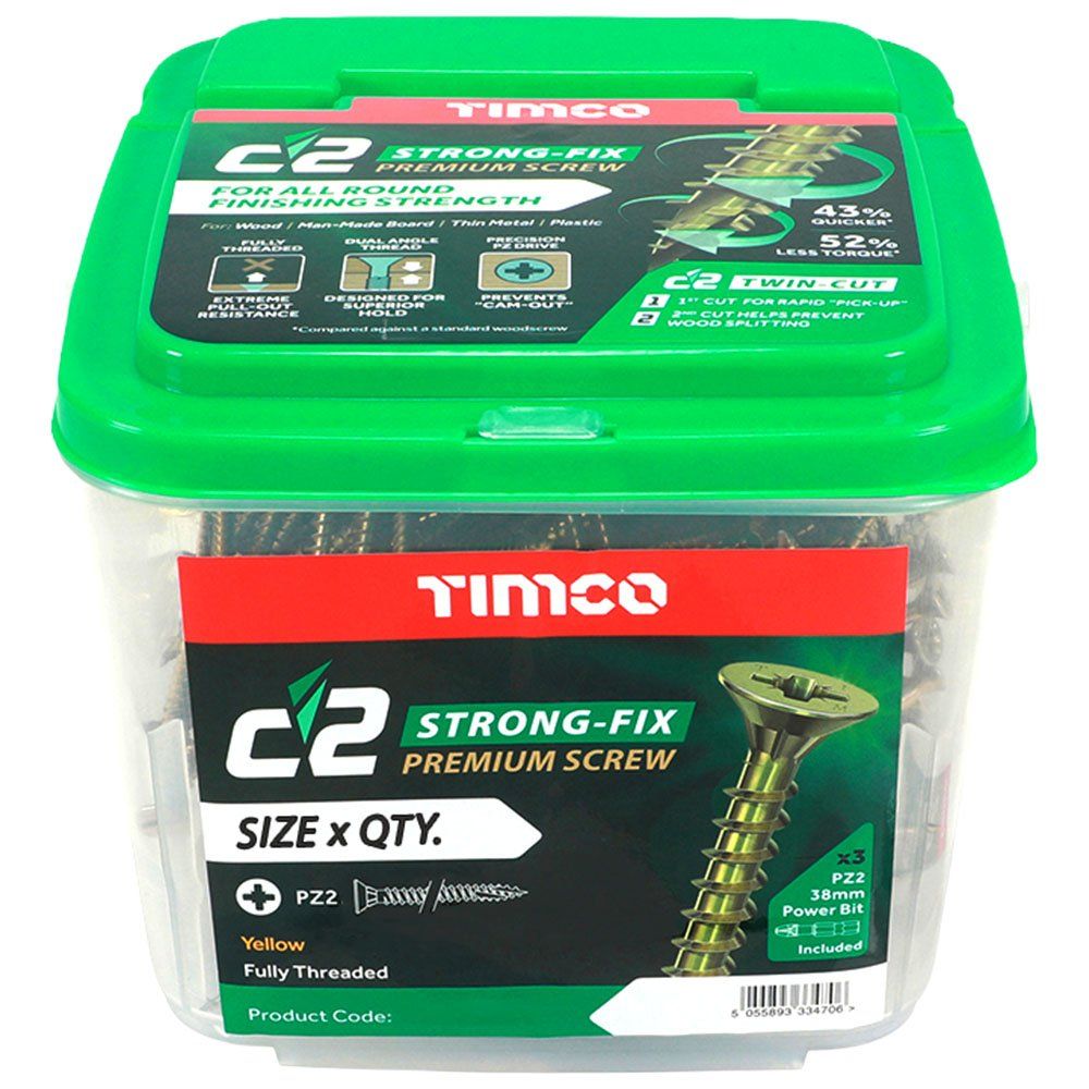 Timco 50090C2TUB C2 Strong-Fix Multi-Purpose Premium Screws - Pz - Double Countersunk - Yellow 5.0 X 90 Tub 325 - Image 1