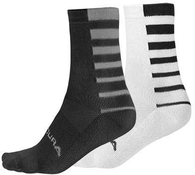 Endura Coolmax Stripe Socks Twin Pack Black/White - Image 1
