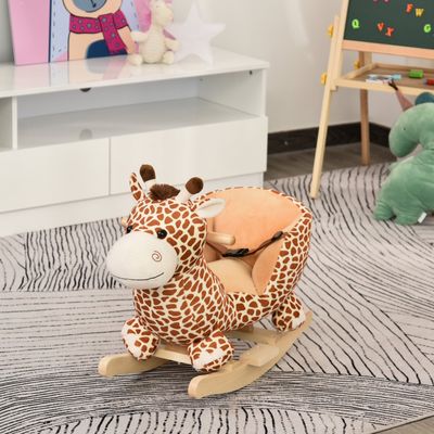 Kids Toy Rocking Horse Wood Plush Giraffe - Brown