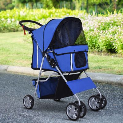 PawHut Pet Stroller Cats Foldable Travel Carriage with Wheels Zipper - Blue