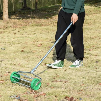 Outsunny Garden Rolling Lawn Aerator - Green & Silver