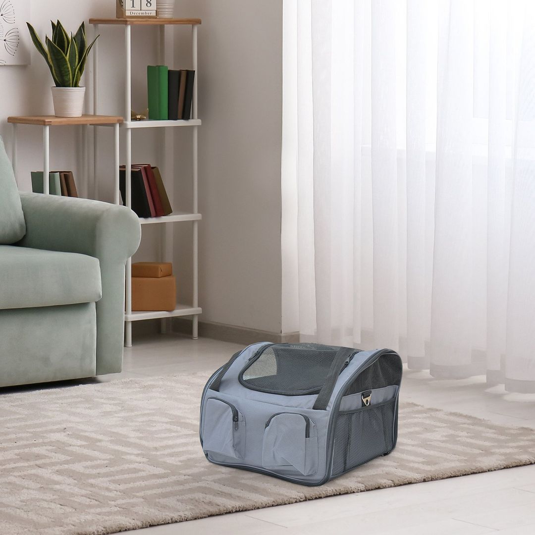 Pawhut Pets Carrier Folding Bag Car - Grey - Image 1