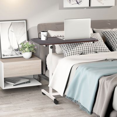 HOMCOM Portable Rolling Bedside Table C Shaped - Brown