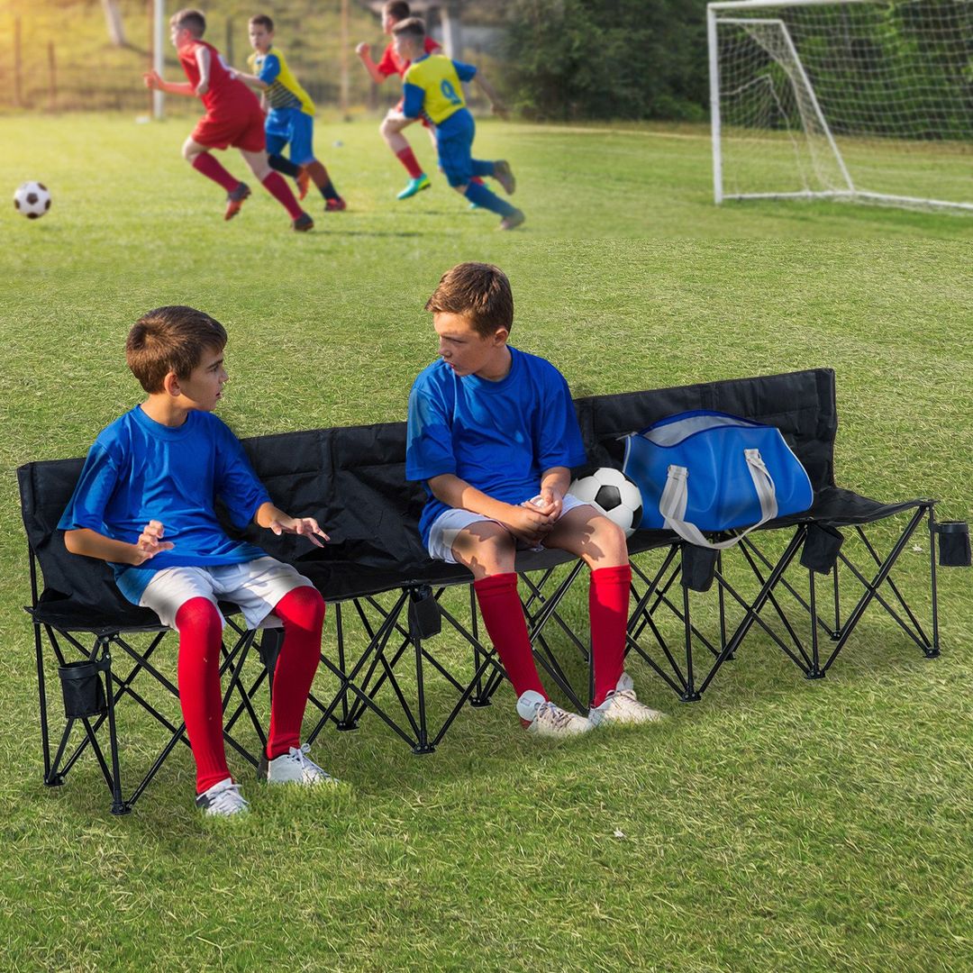 Outsunny Folding Bench Multi Deck Chair With Cup Holder - Black - Image 1
