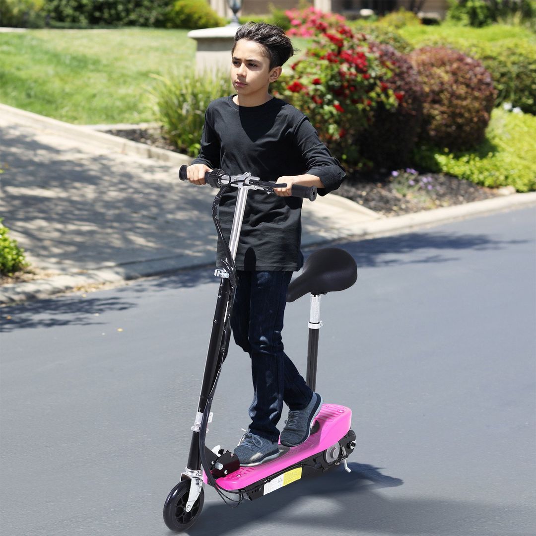 HOMCOM Foldable Powered Scooter 120W with Adjustable Seat and Brake - Pink - Image 1