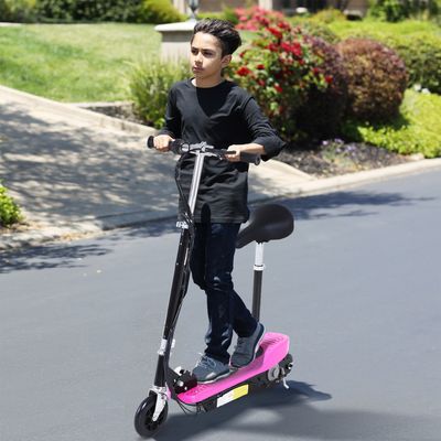 HOMCOM Foldable Powered Scooter 120W with Adjustable Seat and Brake - Pink