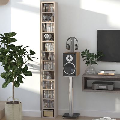 HOMCOM 12 Tier Media Storage Cabinet - Pine Wood Colour