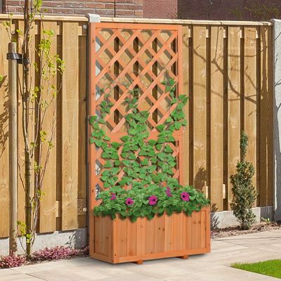 Outsunny Flower Stand With Pine Trough Planter - Orange