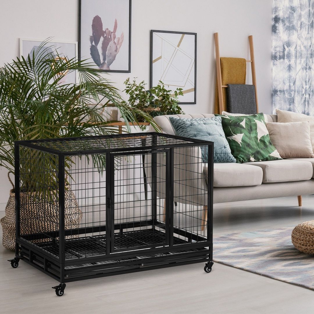 PawHut Metal Heavy Duty Dog Cage - Black / 109cm - Image 1