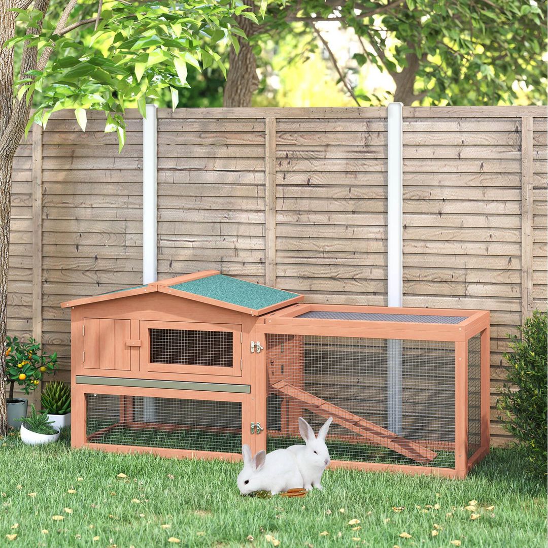 Pawhut 2 Tier Animal Hutch - Natural wood finish - Image 1